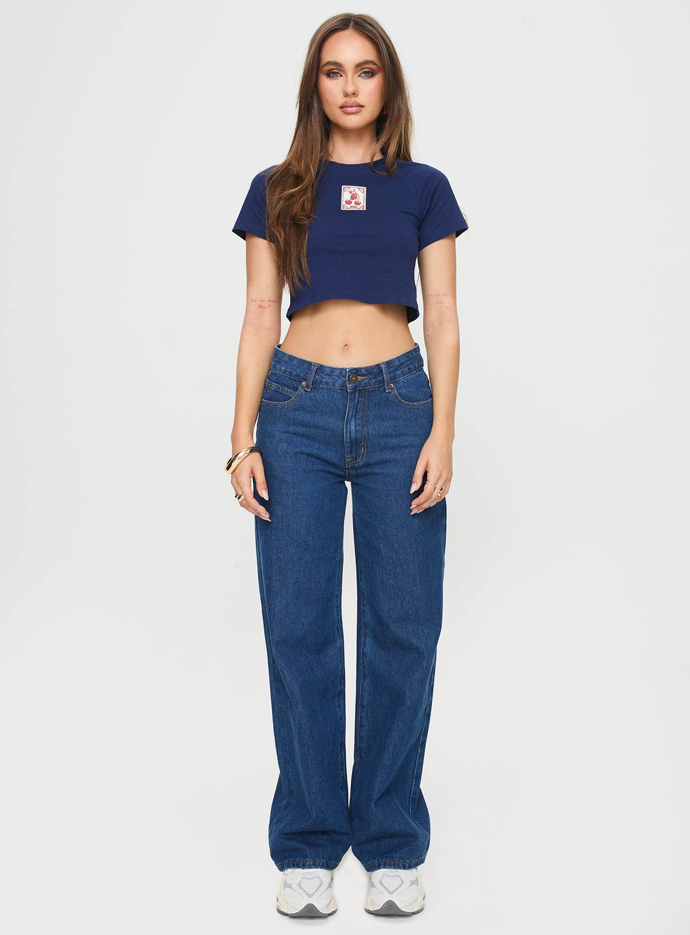 Baby tee Graphic print, crew neck Non-stretch material, unlined