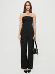 Strapless top black Asymmetric fold at neckline, fixed buckles, invisible zip fastening at side Non stretch, fully lined