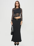 Long sleeve top Lace paneling, high neckline, asymmetric hem Good stretch, unlined  Princess Polly Lower Impact 