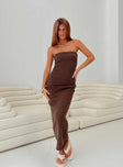 Chocolate Strapless maxi dress with elasticated band at bust