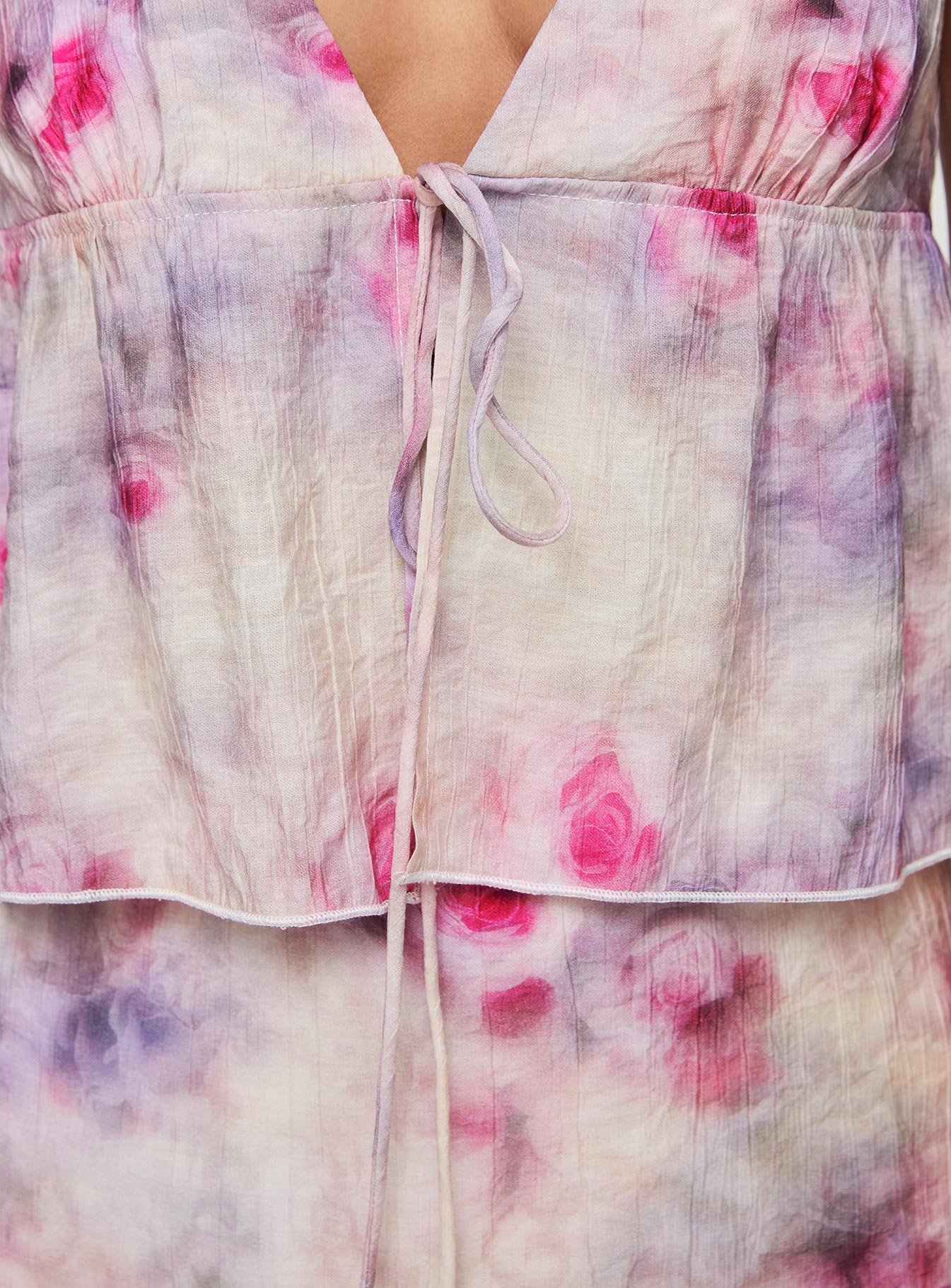 Matching set pink floral Halter neck top, plunging neckline, tie fastening at bust, adjustable coverage