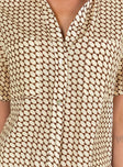 Matching set Geo print Short sleeve shirt Classic collar Button fastening at front Drop shoulder Twin front pockets Pants Elasticated waistband Twin hip pockets Wide leg 