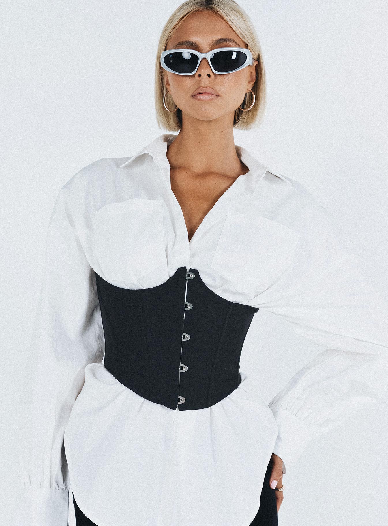 Corset Wired cups Cut out bust Metal fastening closure Boning through bodice Non stretch Fully lined 