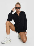 Black knit romper long sleeve button up