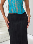 Black maxi skirt slim fitting Textured material Invisible zip fastening at back Slight stretch
