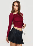 Long sleeve top Mesh ruched detail, asymmetric neckline & hem Good stretch, partially lined 