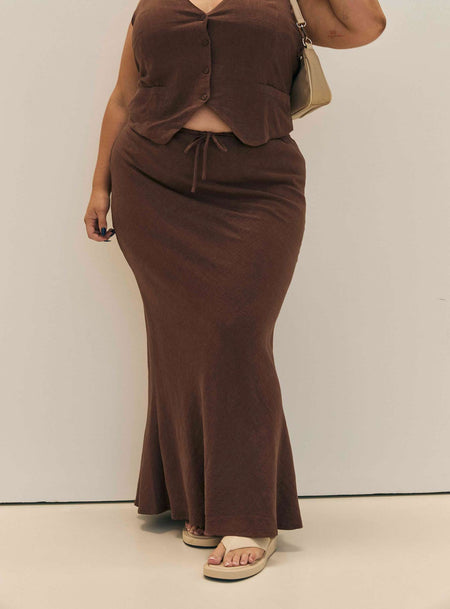 Mercer Linen Blend Maxi Skirt Chocolate Curve