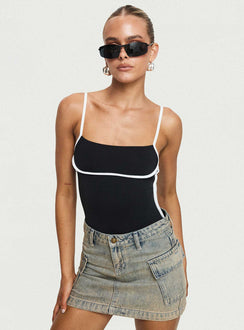 Black bodysuit white trim