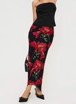 Maxi skirt Floral print, mesh material, elasticated waistband, curved hem Good stretch, fully lined  Princess Polly Lower Impact 