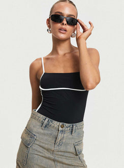 Black bodysuit white trim