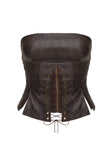 Afraid Strapless Faux Leather Top Brown