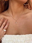 Necklace Dainty gold-toned chain Cross drop charm Diamante detailing Lobster clip fastening