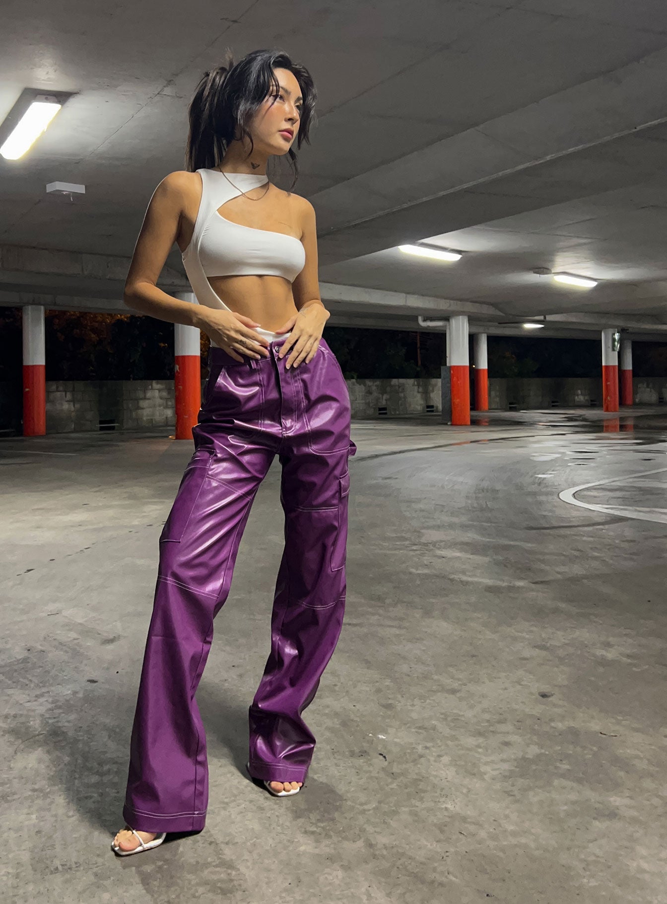 Princess Polly   Callum PU Cargo Pants Purple