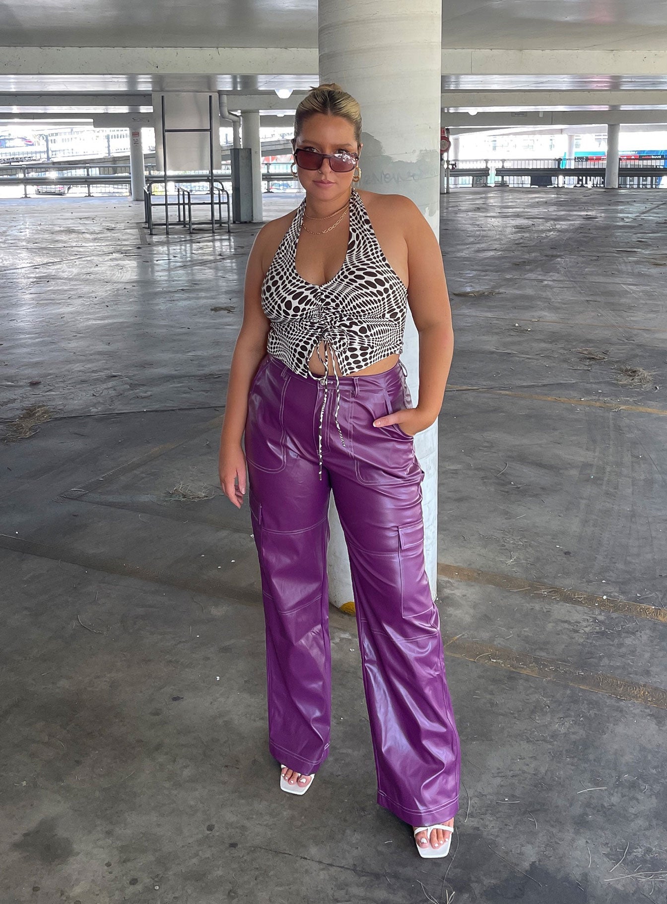 Princess Polly   Callum PU Cargo Pants Purple