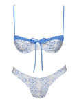 blue and white Graphic print bikini top Wired cups, adjustable shoulder straps, clasp fastening at back, tie detail at bust