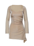 Princess Polly Square Neck  Donelli Long Sleeve Mini Dress Champagne