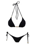 Black Triangle bikini top Tie fastenings, bead detail, removable padding Good stretch, fully lined