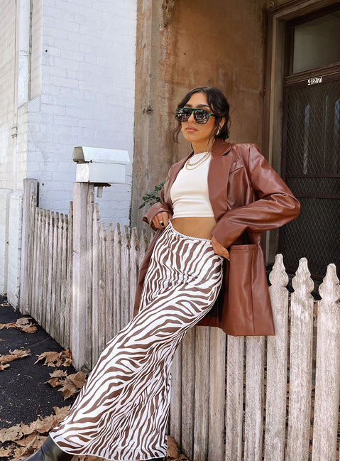 Jocelyn Faux Leather Blazer Brown