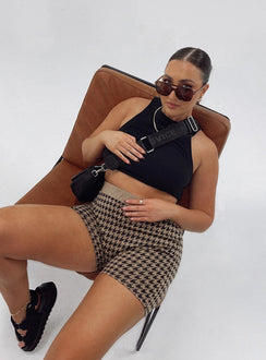 Jacqui Houndstooth Bike Shorts Brown