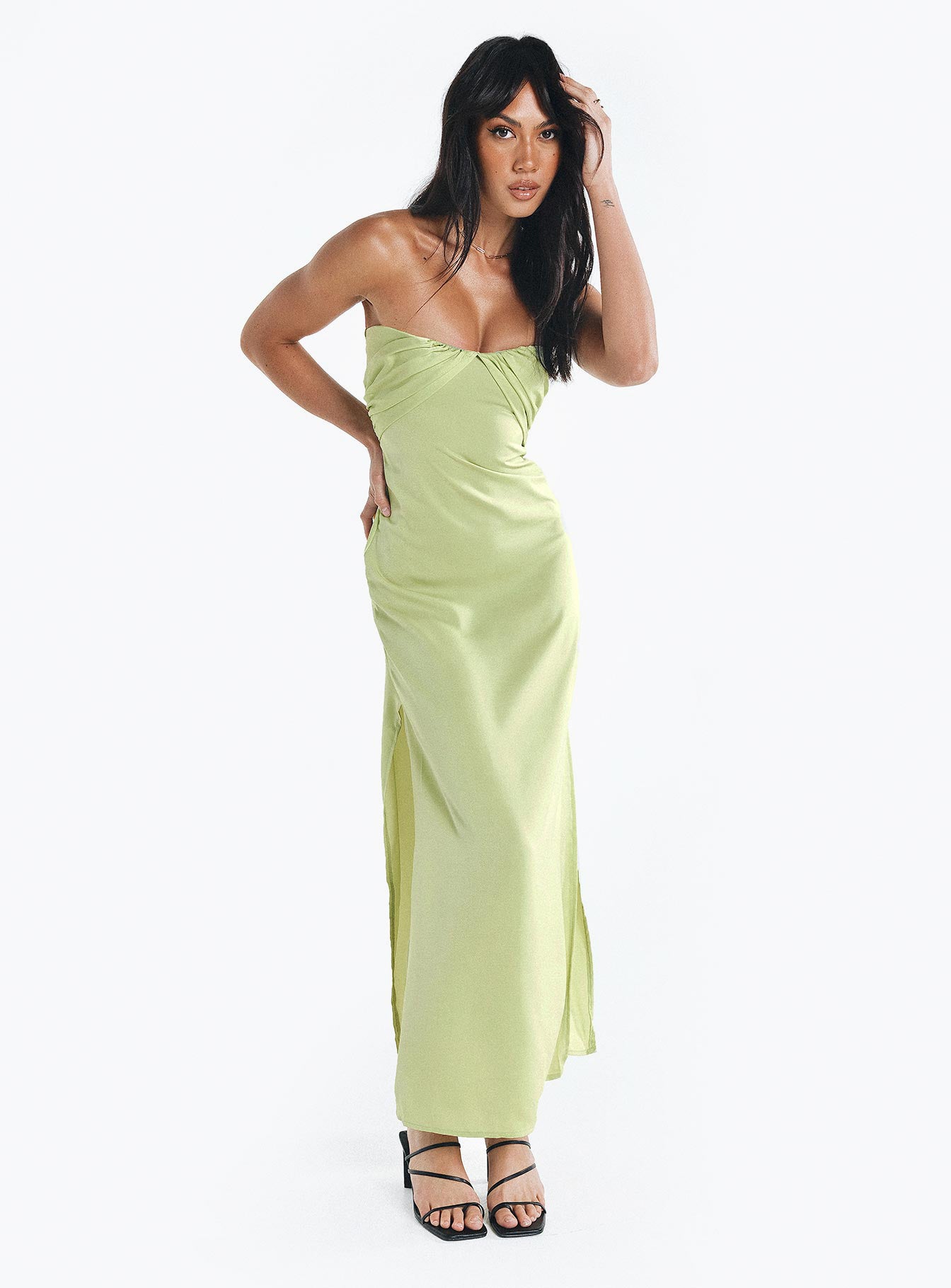 Shop Formal Dress - Irena Strapless Maxi Green fourth image