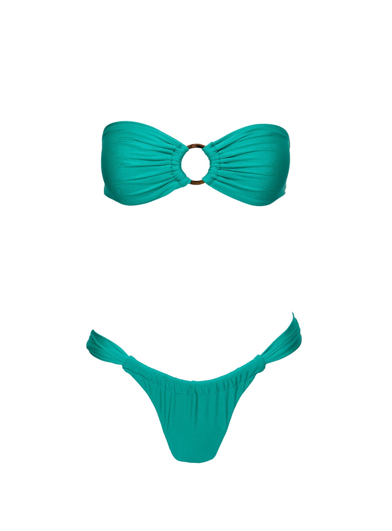 Janea Ruched Shine Bikini Bottoms Teal
