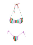Jenner Tie Side Ruched Bikini Bottom Multi Stripe