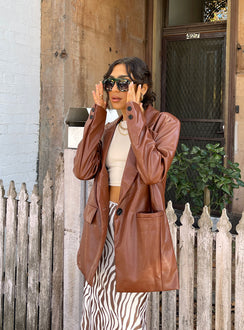 Jocelyn Faux Leather Blazer Brown