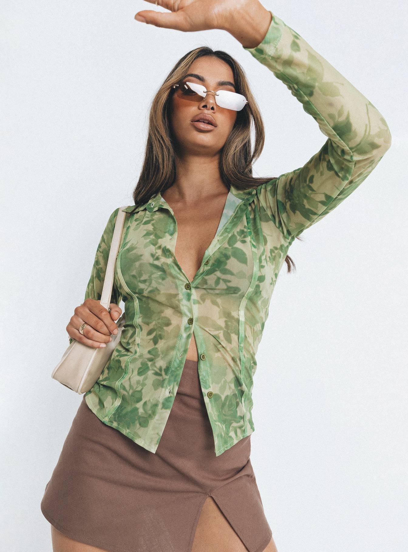 Motel Mally Shirt Blurred Floral Green