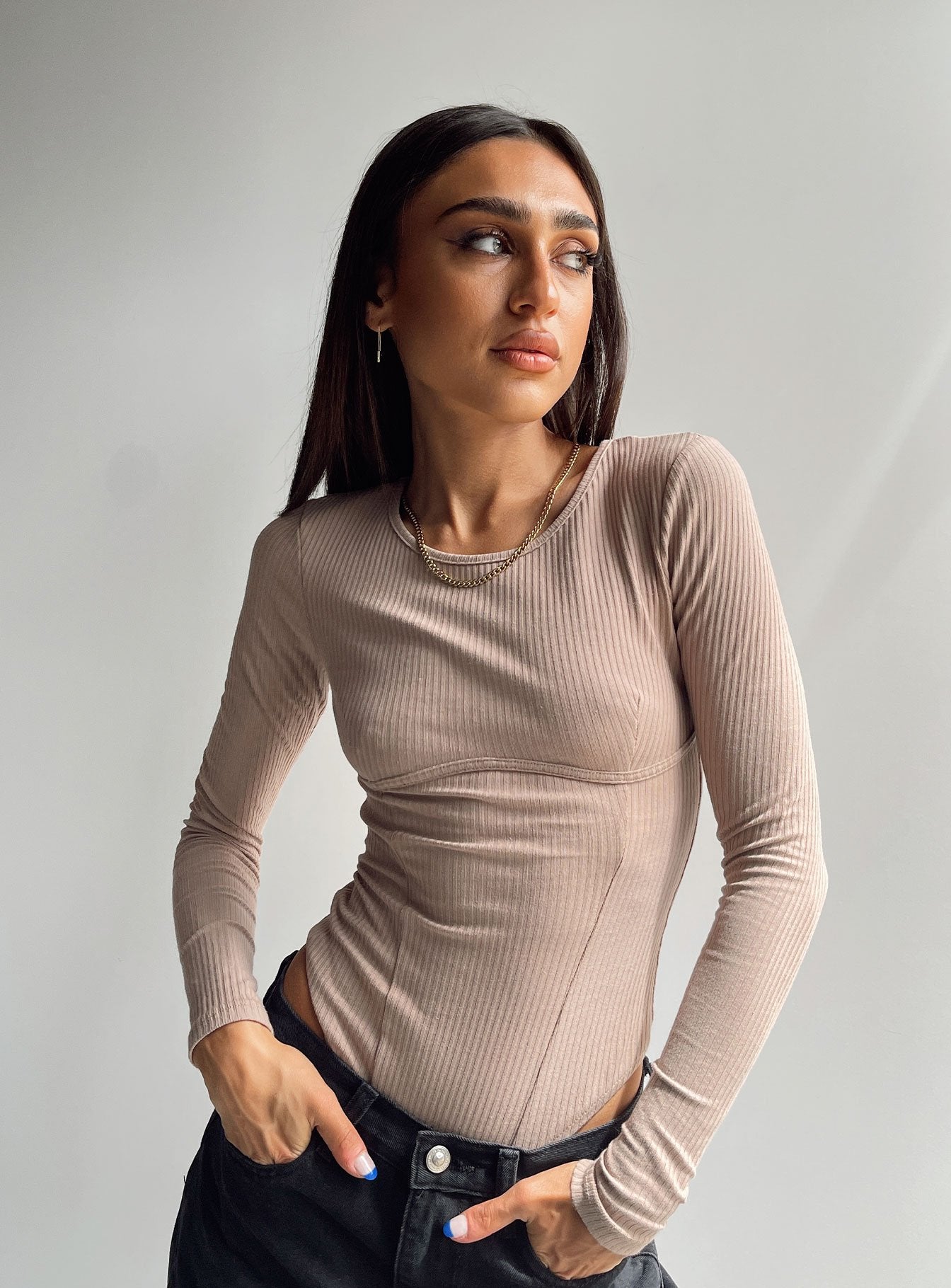 Moving Mountains Long Sleeve Bodysuit Brown