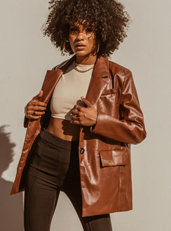Jocelyn Faux Leather Blazer Brown