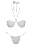 White Bikini top Halter neck tie fastening, wired cups, removable padding, clasp fastening at back