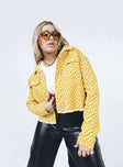 Trippy Waves Cropped Jacket Yellow