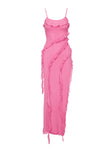 Princess Polly Square Neck  Valerian Frill Maxi Dress Pink Curve